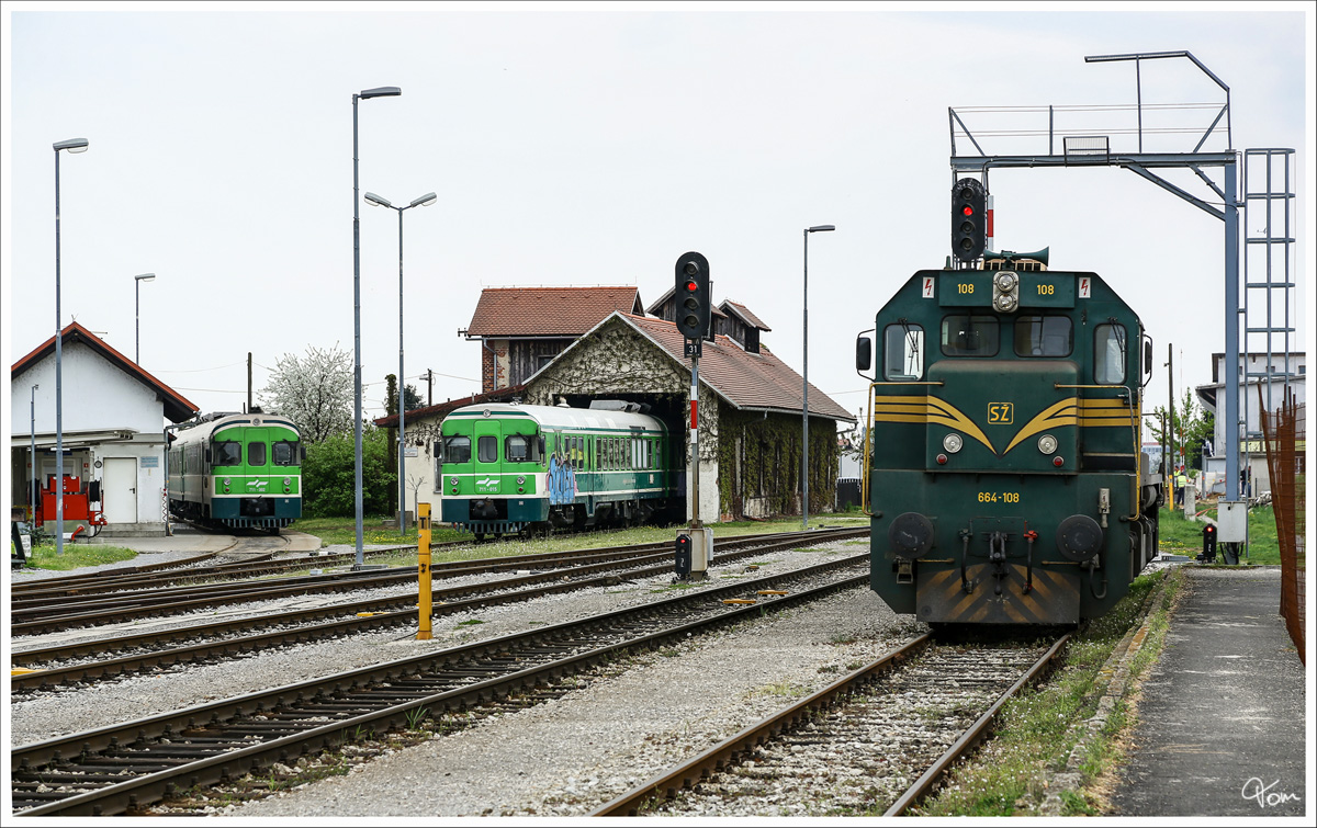 SZ 711 002 + 711 015 + 664 108 im Bahnhof Murska Sobota 5.4.2014