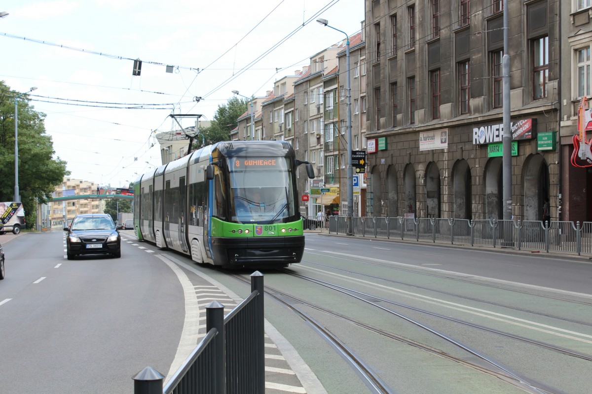 Szczecin / Stettin SL 8 (Pesa-120NaS 801) ks. Kard. Wyszynskiego am 17. Juli 2013. 