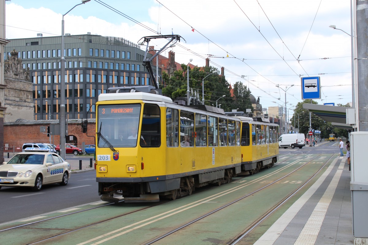 Szczecin / Stettin TS SL 3 (T6A2 203, ex-BVG 5185) Plac Brama Portowa am 17. Juli 2013.