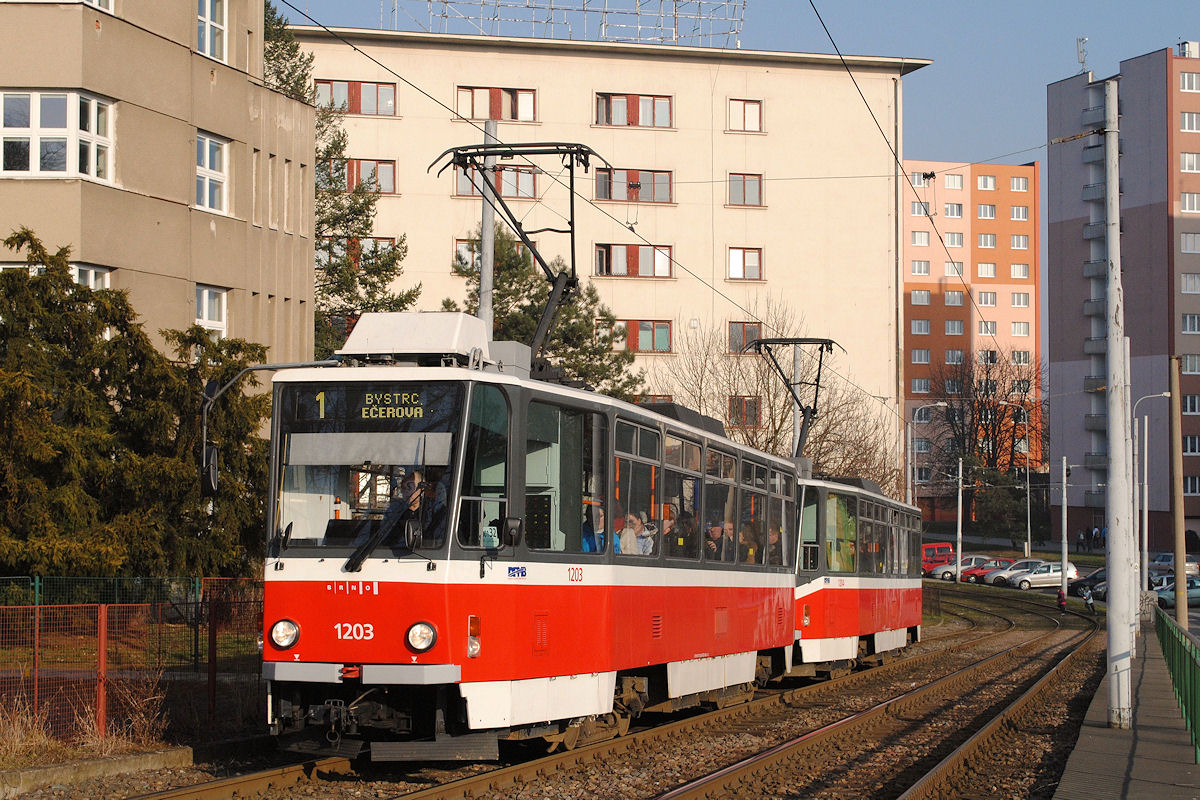 T6A5 1203 + 1204, Veletrzni ulica. (20.02.2015)