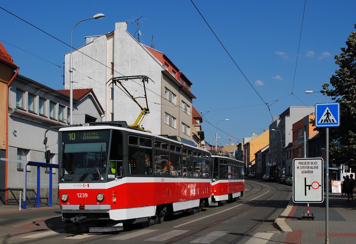 T6A5 1239 + 1240 (ex. Prag 8713 + 8699) als Linie10 am Burianovo nam. (22.07.2022)