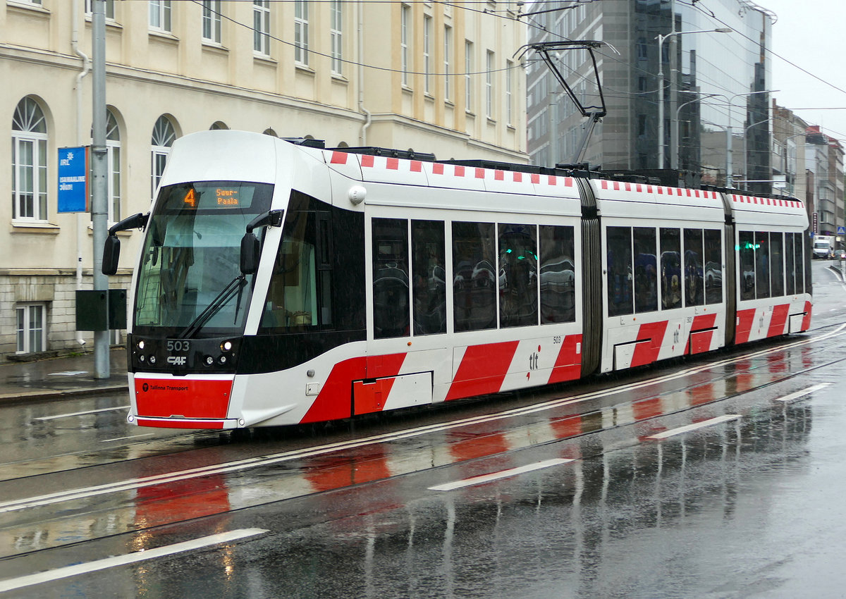 Tallinna Transport '503' Strassenbahn auf der Linie 4 in  Tallinn -Stadt im August 2017.