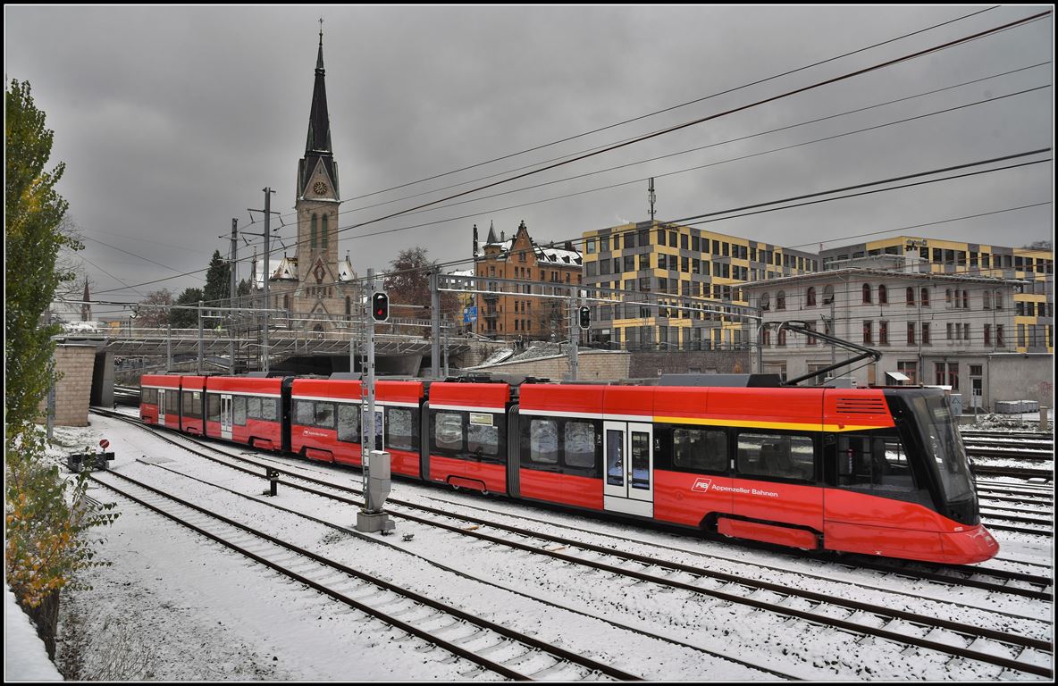 Tango Be 4/6 4005 + ABe 4/6 4105 nach Appenzell verlässt St.Gallen. (19.11.2018)