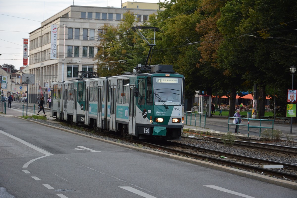 Tatra (150+250) auf der Linie 91 zum Bahnhof Rehbrücke unterwegs. Aufgenommen am 15.08.2014. 