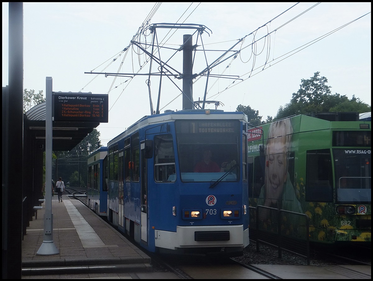 Tatra Straßenbahn NR. 703 der RSAG in Rostock am 08.07.2014