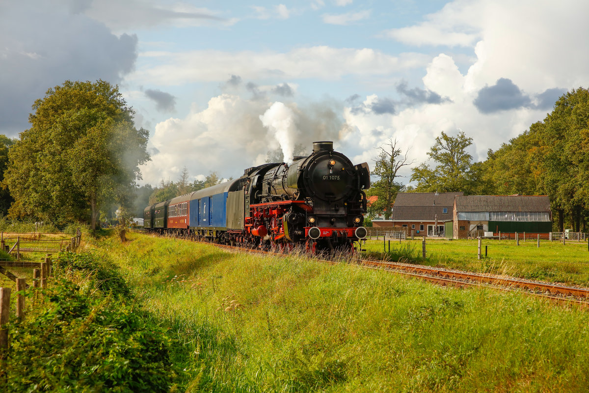 Terug naar Toen 2019: 01 1075 mit Sonderzug bei der Ausfahrt aus Loenen, am 07.09.2019.
Fotograf: © Daniel Hein