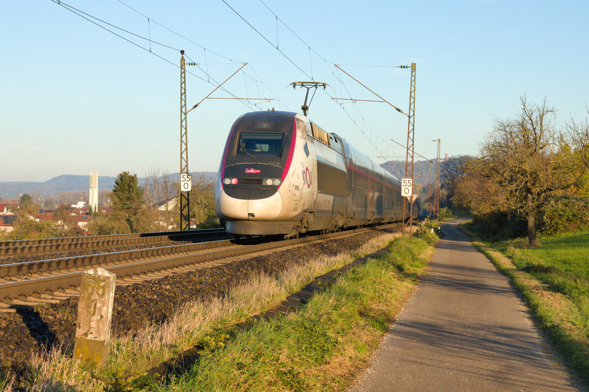 TGV 9576 München-Paris Est am 13.11.2022 zwischen Kuchen und Gingen.  