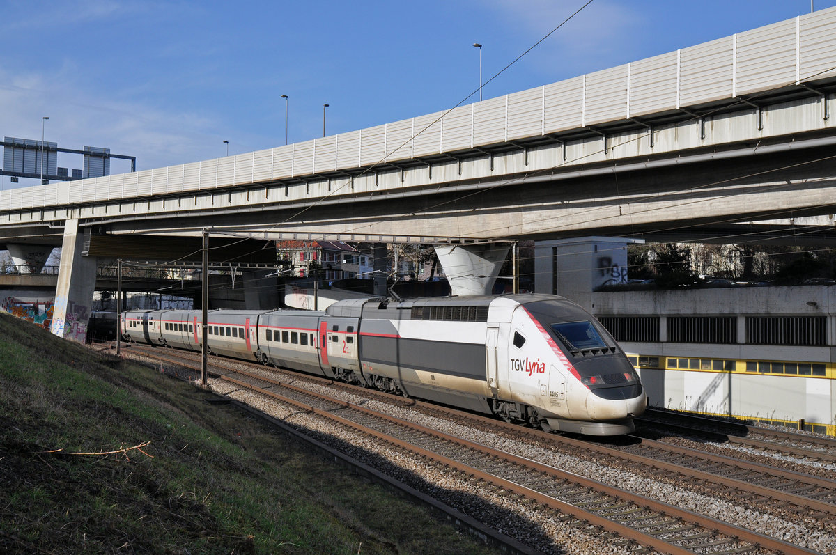 TGV Lyria 4405 fährt Richtung Bahnhof SBB. Die Aufnahme stammt vom 02.01.2018.