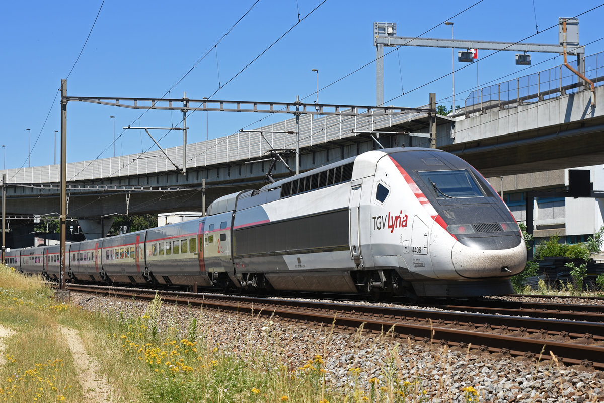 TGV Lyria 4408 fährt Richtung Bahnhof SBB. Die Aufnahme stammt vom 29.06.2019.