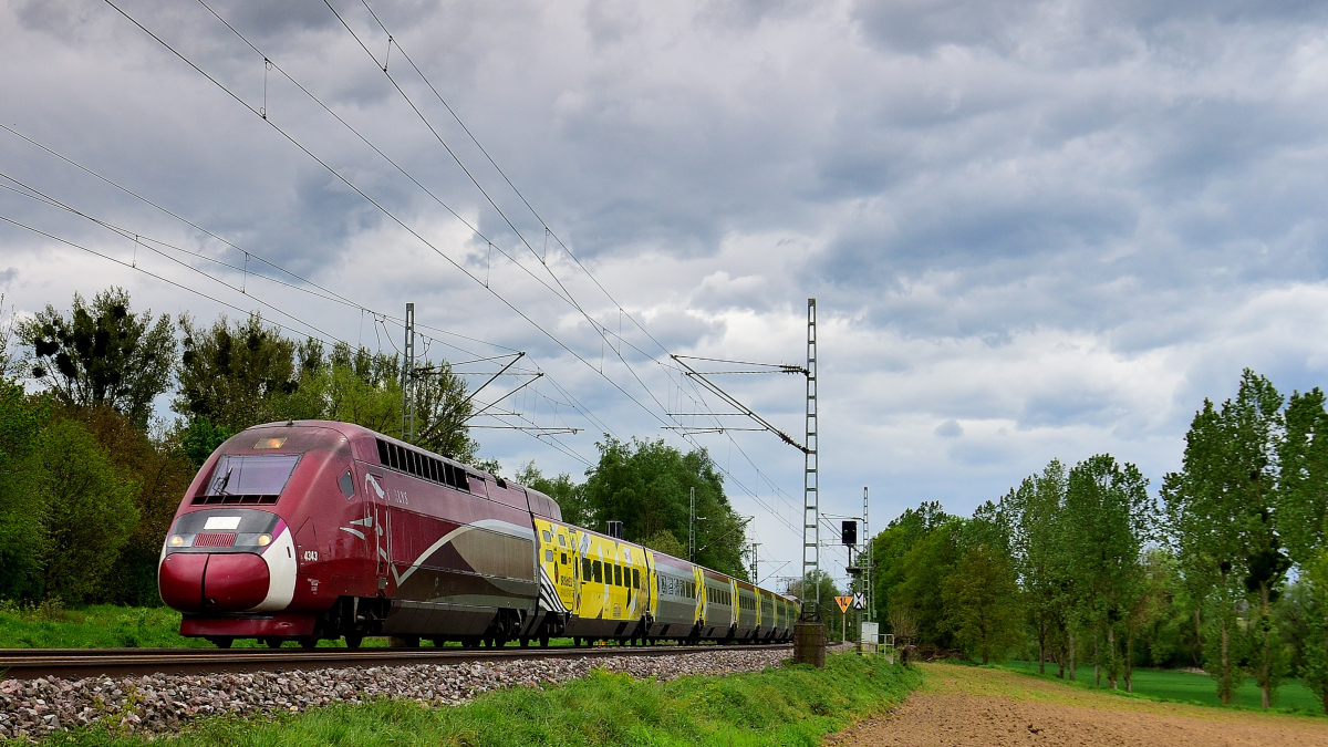 Thalys 4343 als Umleiter am 25.4.2019, auf der KBS 485 bei Km 20,4 Übach-Palenberg Rimburg