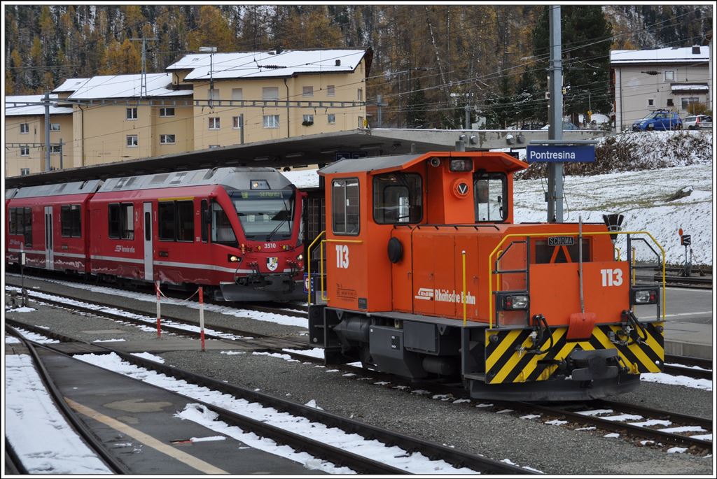 Tm 2/2 113 und Allegra 3510 in Pontresina. (23.10.2014)