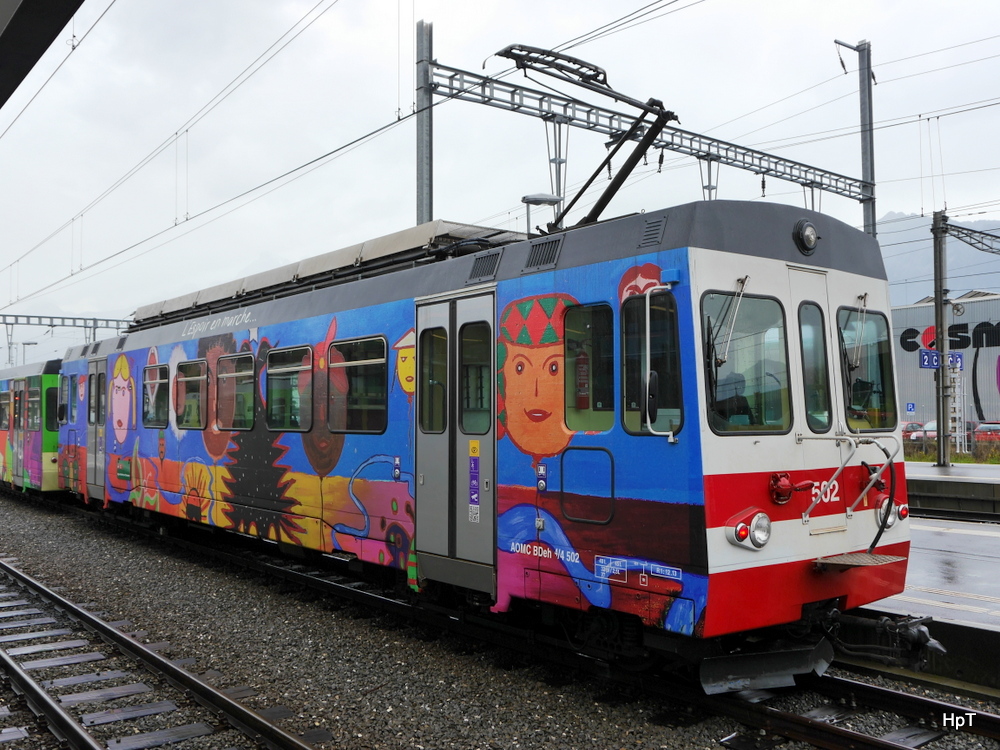 tpc / AOMC - Triebwagen BDeh 4/4 502 im Bahnhofsareal in Aigle am 20.07.2014