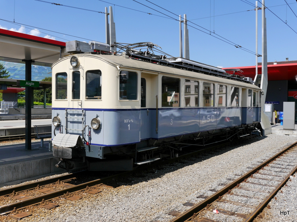tpc / ASD - Oldtimer Triebwagen BDe 4/4  1 abgestellt im Bahnhof von Aigle am 01.08.2016