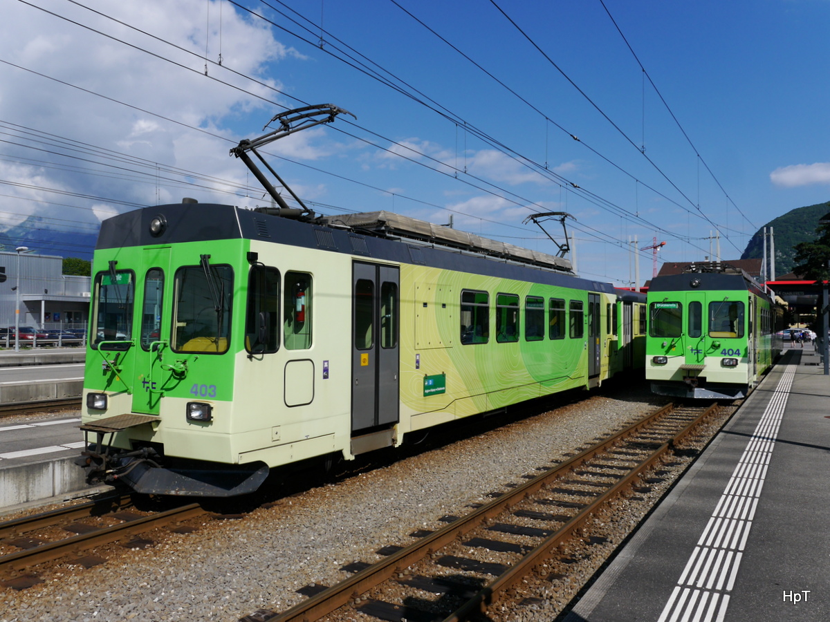 tpc / ASD - Triebwagen BDe 4/4 403 und BDe 4/4 404 im Bahnhof von Aigle am 01.08.2016