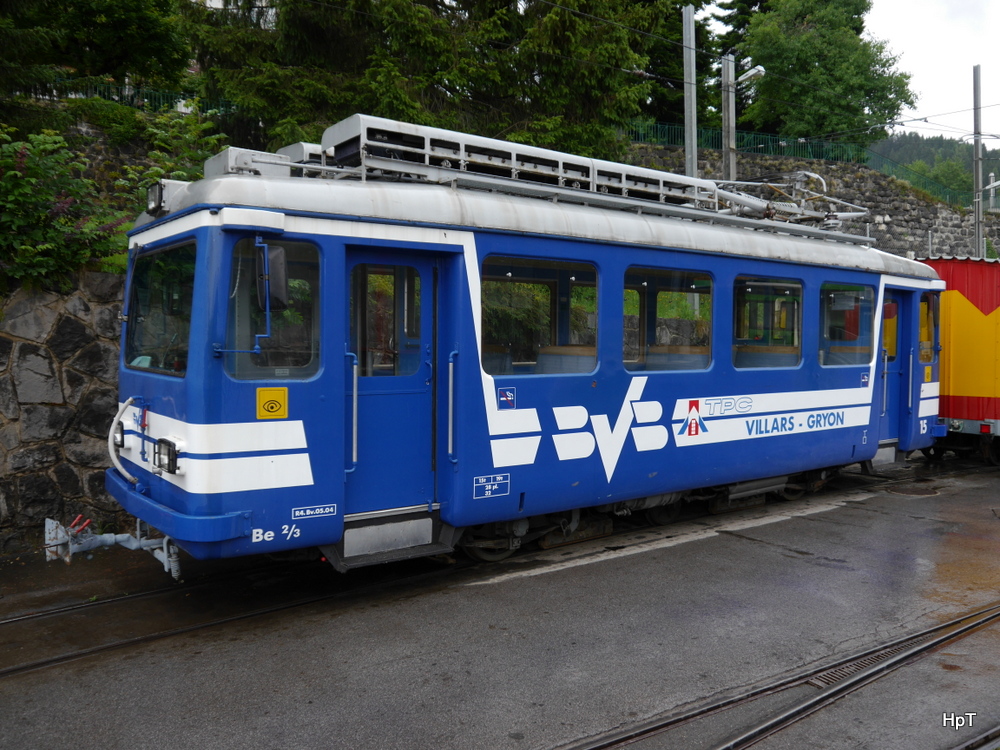 tpc / BVB - Triebwagen Be 2/3  15 abgestellt im Bahnhofsareal in Villars-sur-Ollon am 20.07.2014