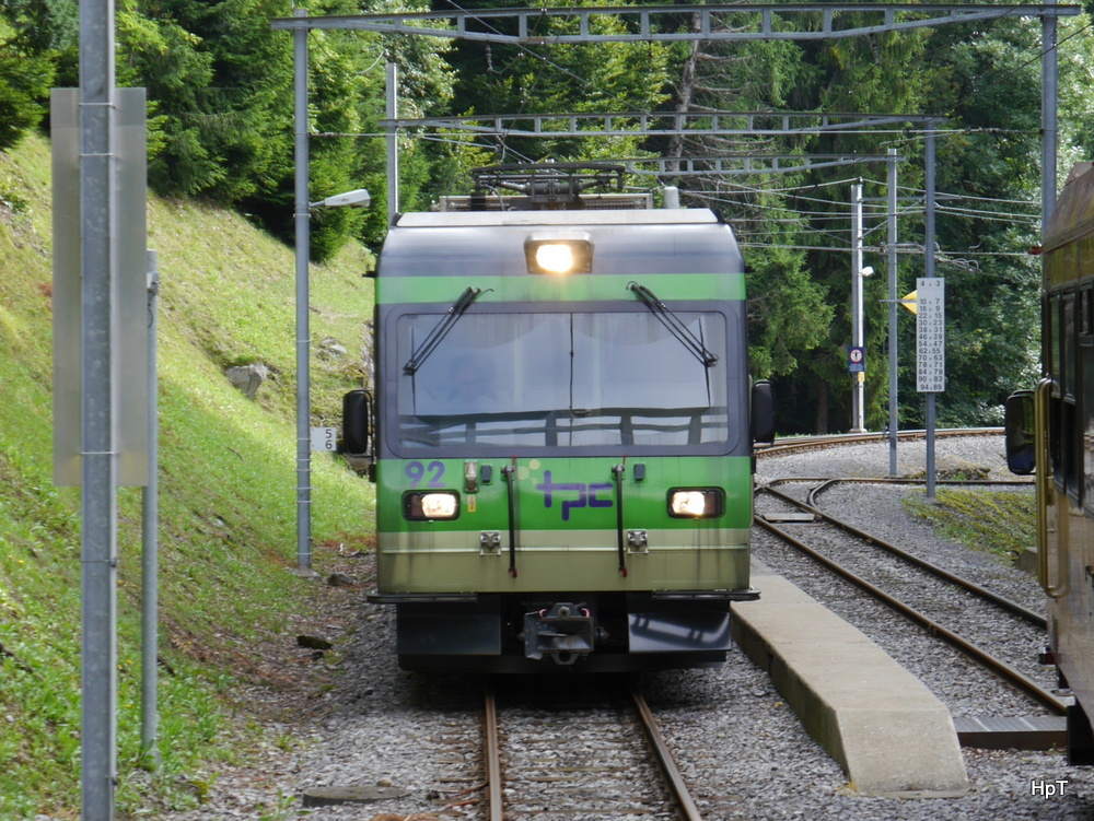tpc / BVB - Triebwagen Beh 4/8 92 in der Haltestelle von Fontannat-Seulaz am 27.07.2014