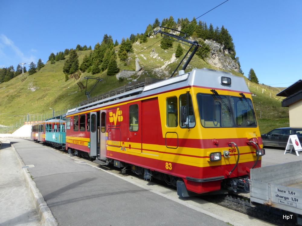 tpc / BVB - Triebwagen BDeh 4/4 83 in der Haltestelle Col de Bretaye am 13.09.2014