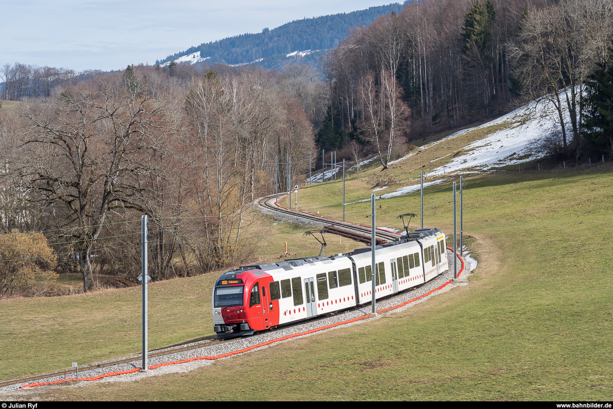 TPF ABe 4/12 103 als S60 Montbovon - Palézieux am 3. März 2019 bei Remaufens.