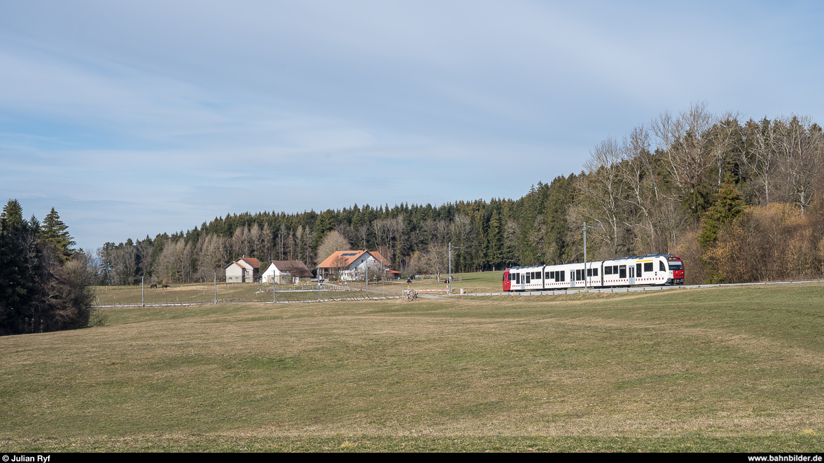 TPF ABe 4/12 105 als S60 Palézieux - Montbovon am 3. März 2019 bei Remaufens.
