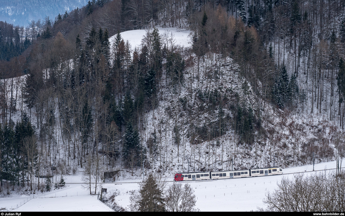TPF ABe 4/12 als S50 Palézieux - Montbovon am 12. Januar 2019 bei Gruyères.