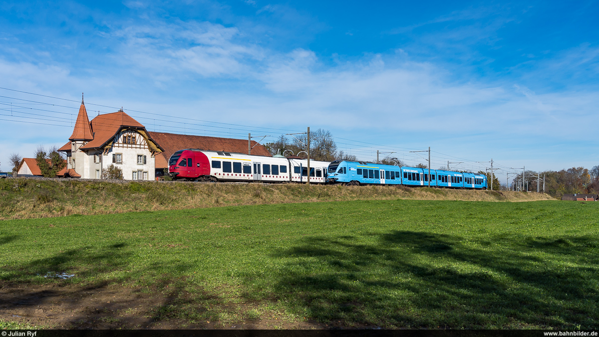 TPF RABe 527 194 & 198 / Fribourg, 7. November 2021<br>
RE Bern - Bulle