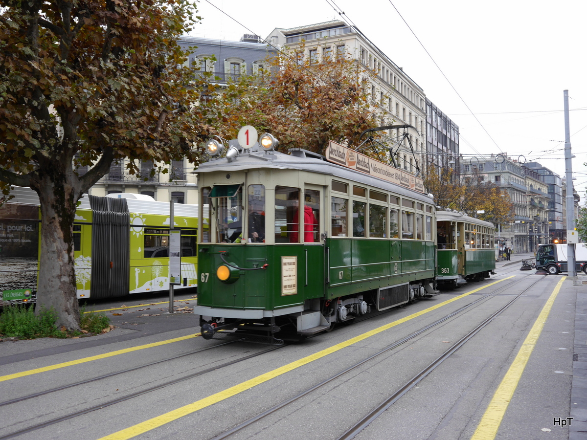 TPG - Oldtimer Be 4/4  67 mit Beiwagen B 363 unterwegs in Genf am 01.11.2015