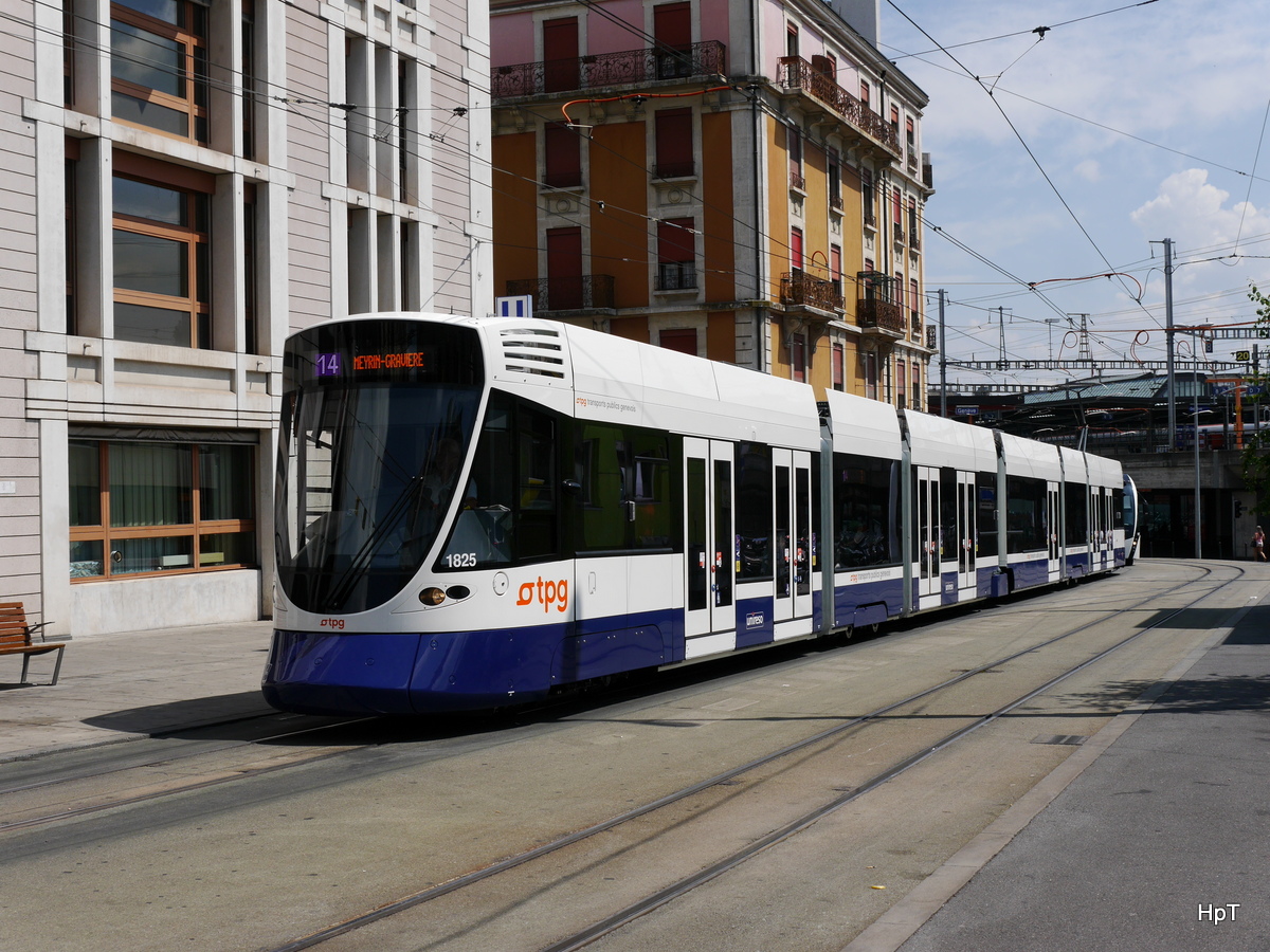 tpg - Tram Be 6/10 1825 unterwegs auf der Linie 14 in der Stadt Genf am 03.06.2017