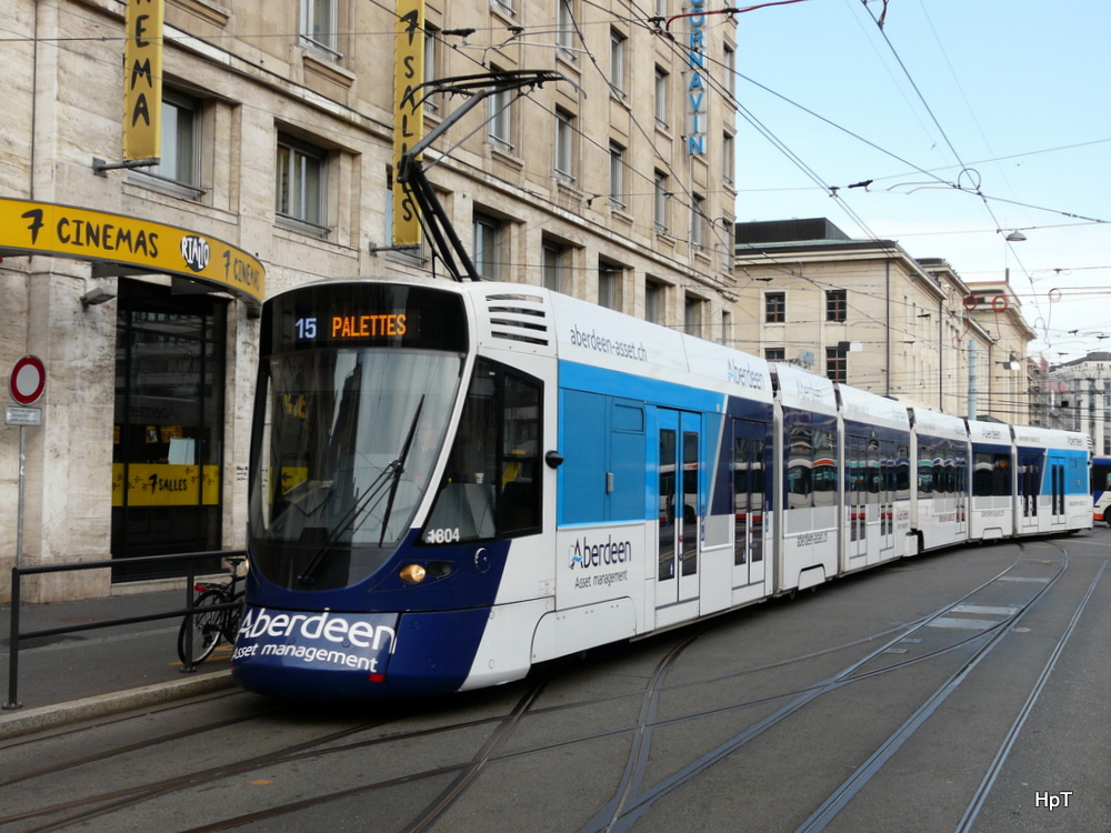 TPG - Tram Be 6/10  1804 unterwegs in der Stadt Genf am 11.01.2014