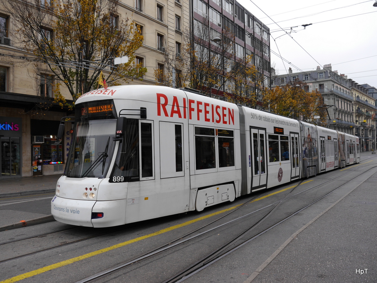 TPG - Werbetram Be 6/8 899 unterwegs in Genf am 01.11.2015