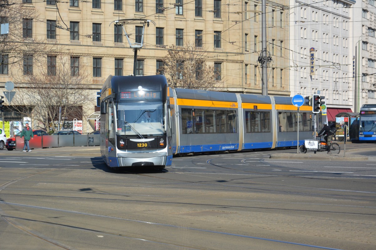 Tram 1230 am Hauptbahnhof in Leipzig. Aufgenommen am 13.03.2014.