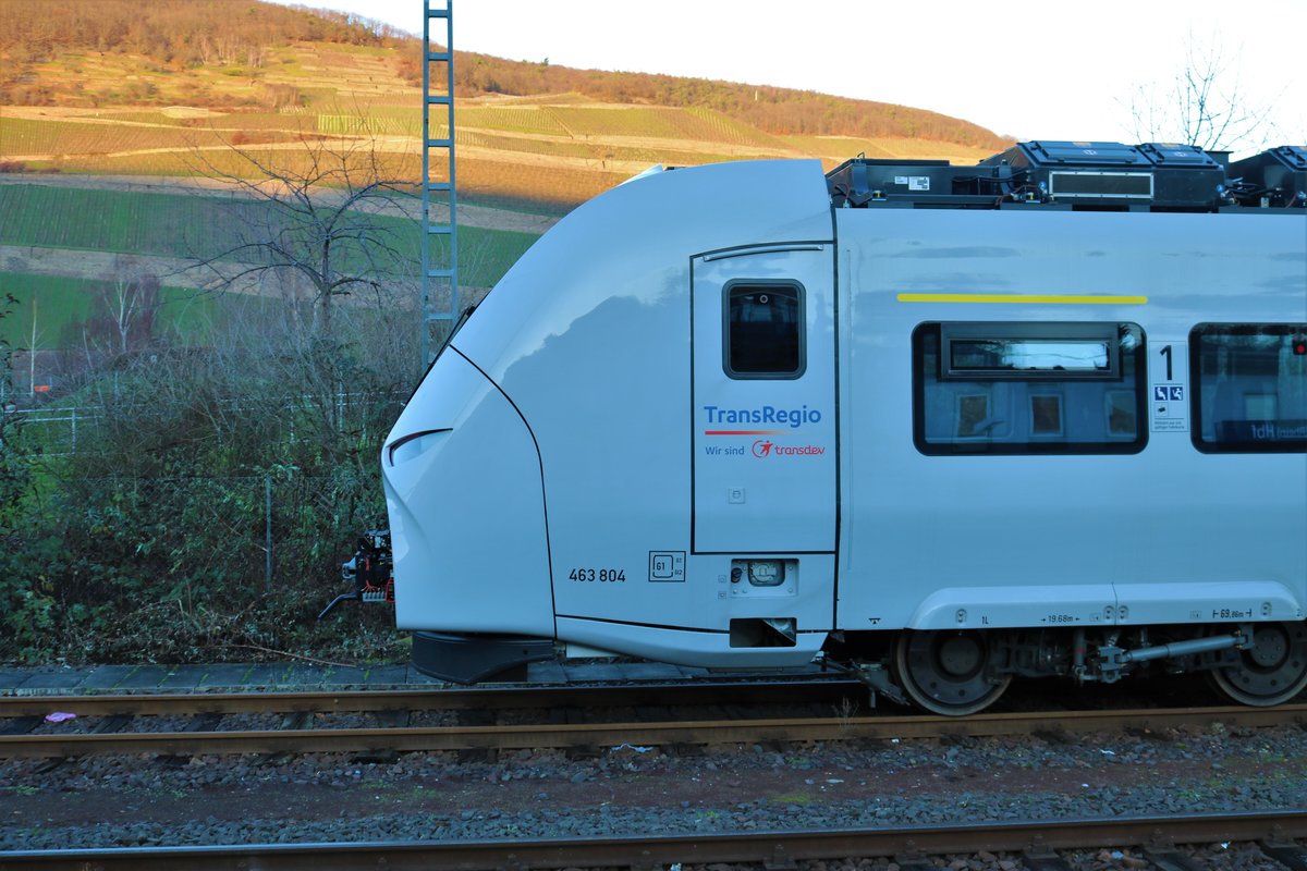 Transdev Trans Regio Siemens Mireo 463 804 am 09.01.21 in Bingen Hbf vom Bahnsteig aus fotografiert