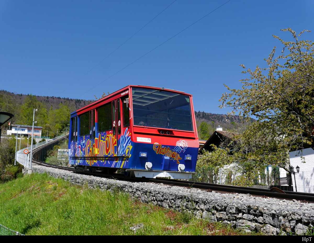 TransN - Funiculaire de Chaumont in Neuchâtel Wagen 452 unterwegs am 20.04.2019