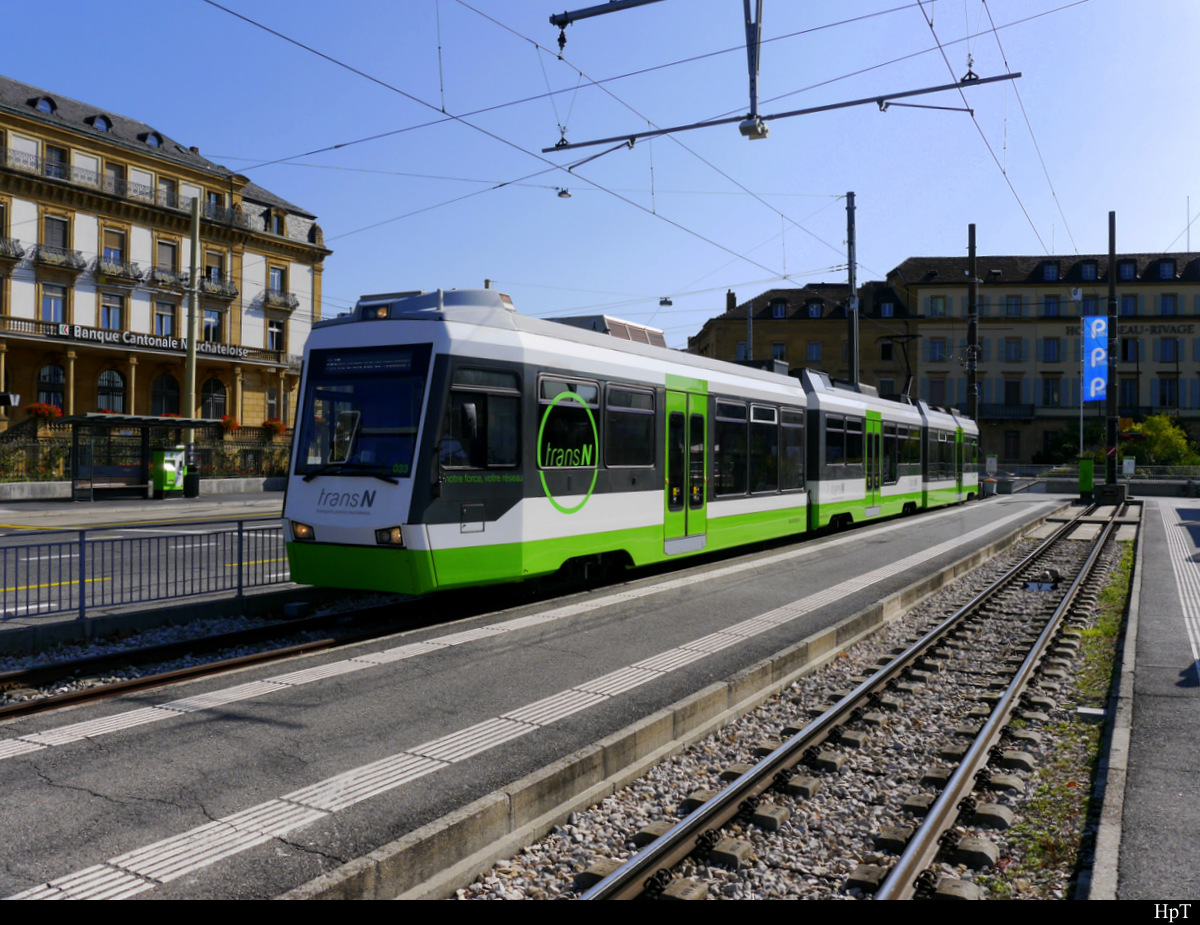 transN - Triebwagen Be 4/8 33 (ex AB / Trogenerbahn) als Testzug in der Endhaltestelle in Neuenburg am 20.09.2019