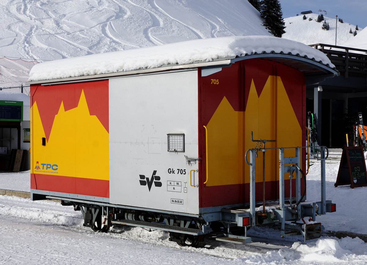 Transports publics du Chablais TPC
Gk 705 in Col de Bretaye auf den nächsten Einsatz wartend am 18. Januar 2019.
Foto: Walter Ruetsch 
