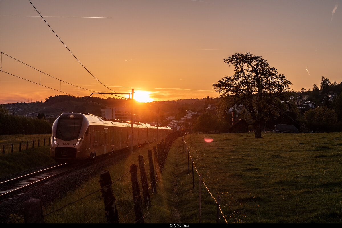Traverso RABe 526 116/216 der Südostbahn als IR nach St. Gallen am 28.04.2022 bei Uznach