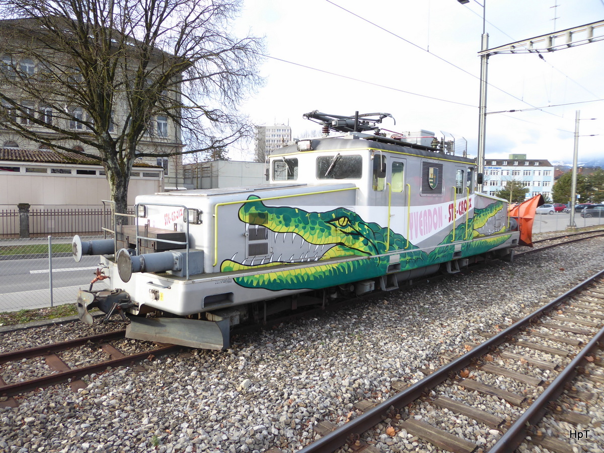 travys - Güterlok Ge 4/4 21 ( Krokodil ) abgestellt im Bahnhof in Yverdon les Bains am 10.02.2018