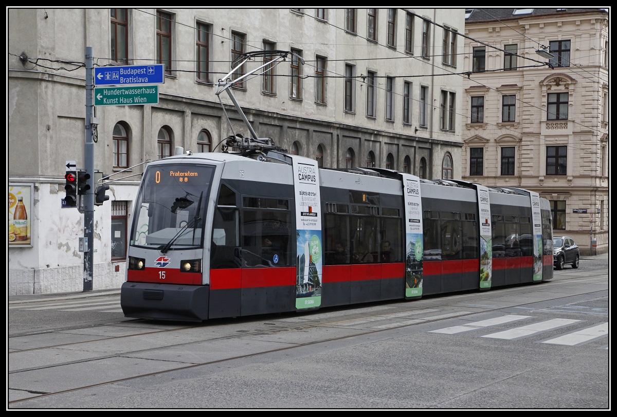 Triebwagen 15, Linie O, Radetzkystrasse am 14.03.2018.