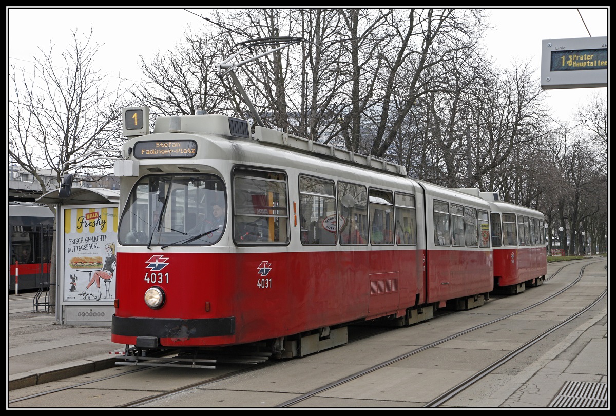 Triebwagen 4031, Linie 1, Schottenring am 14.03.2018.