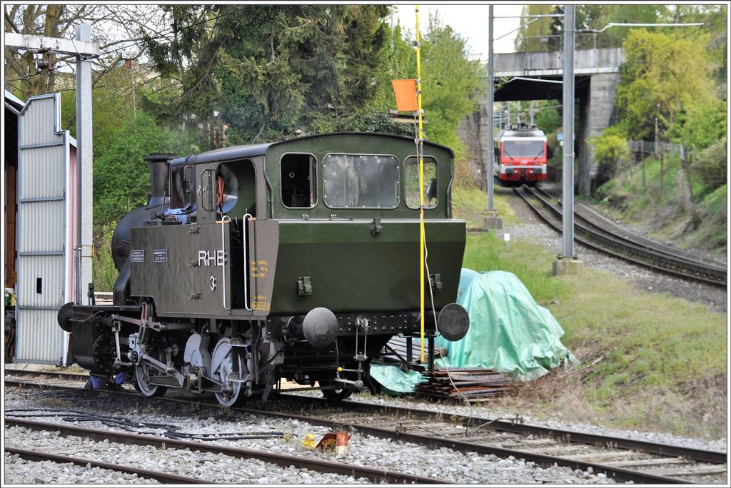 Triebwagen BDeh 3/6 25 bei der Haltestelle Seebleiche in Rorschach. (28.04.2016)