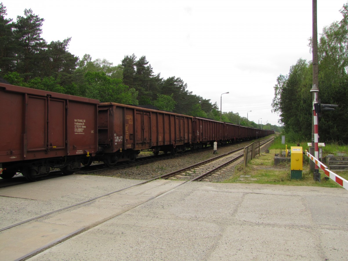 Tschechische und slowakische Wagen mit Kohle, am 31.05.2014 auf der Fahrt vom Hafen zum Gterbahnhof in Swinoujscie.