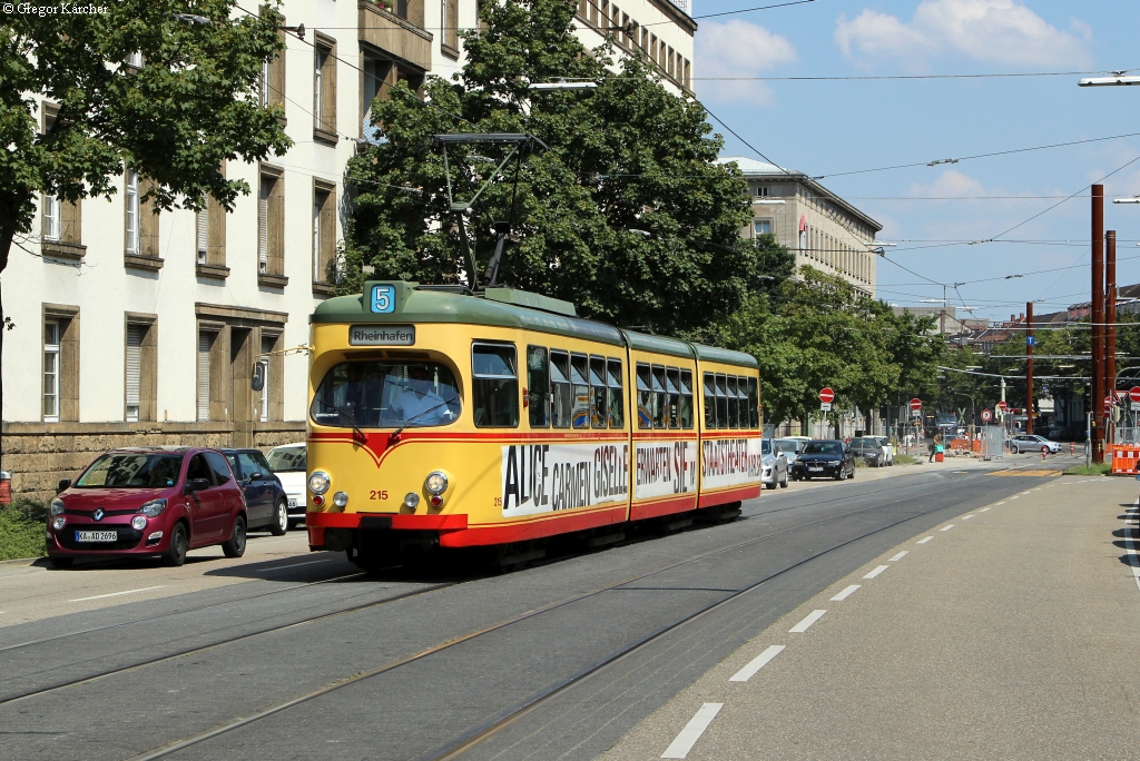 TW 215 in der Hermann-Billing-Str. bei der Haltestelle Konzerthaus, 25.07.2014.