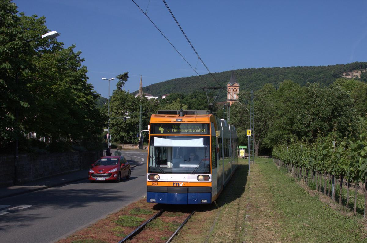 TW 5605 des RNV ist am Morgen des 31.05.2014 am Stadtrand von Bad Dürkheim unterwegs nach Heddesheim.