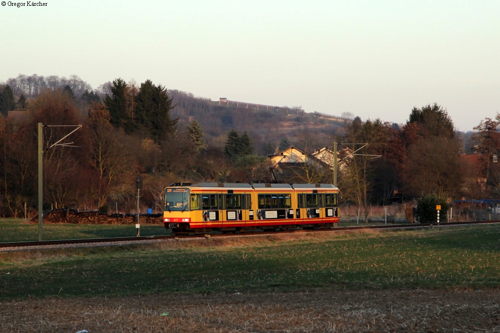 TW 827 als S31 nach Forbach im letzten Abendlich bei Zeutern, 09.03.2015.