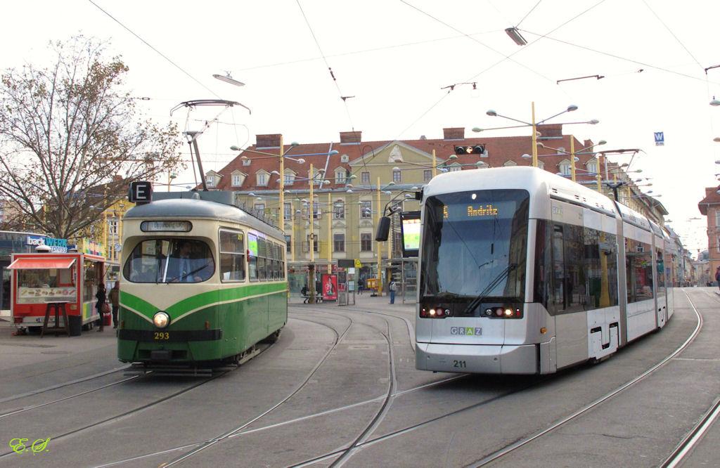 Tw.293 und Tw.211,Jakominiplatz.(18.11.2012)