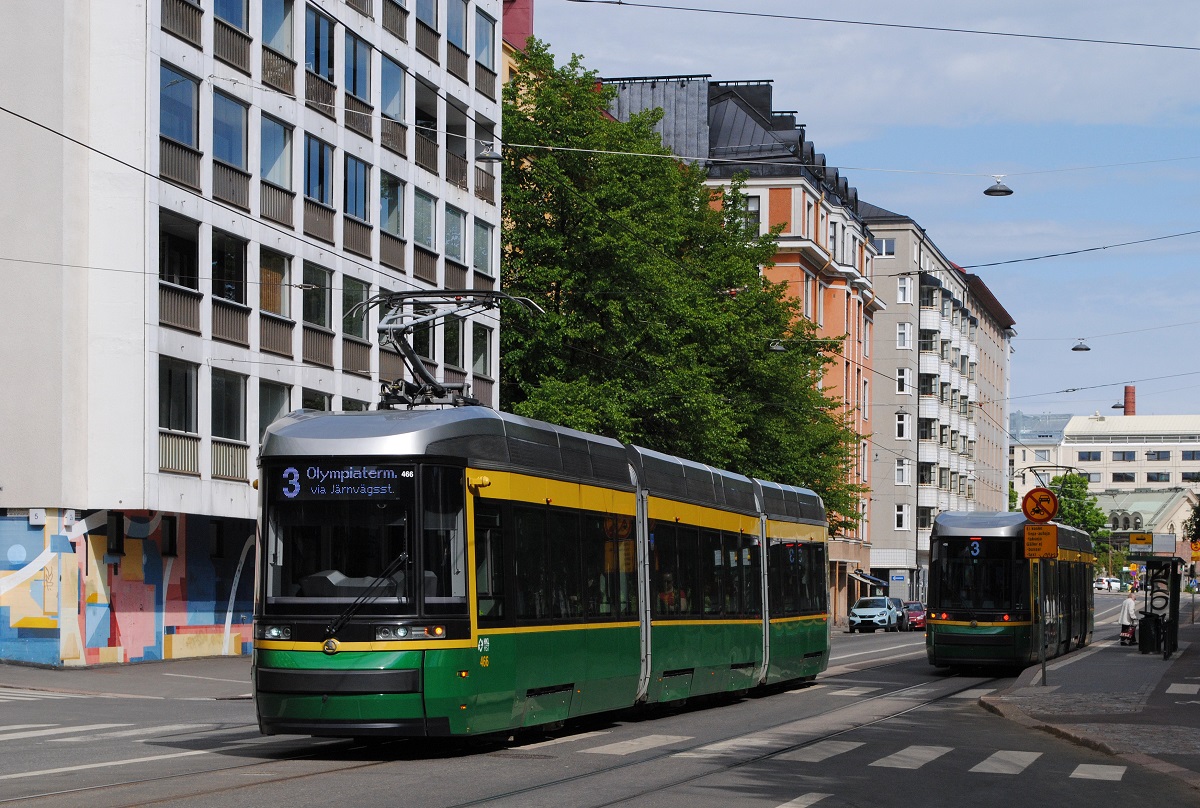Tw.466 als Linie 3 zum Olympiaterminali in der Lantinen Brahenkatu. (06.06.2023)