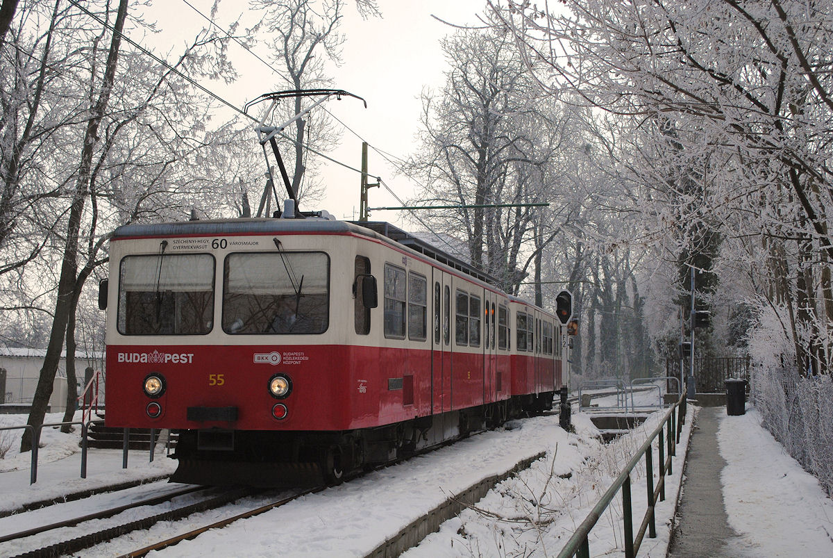 Tw.55/65 bei der Einfahrt in die Haltestelle Varoskut. (29.01.2017)