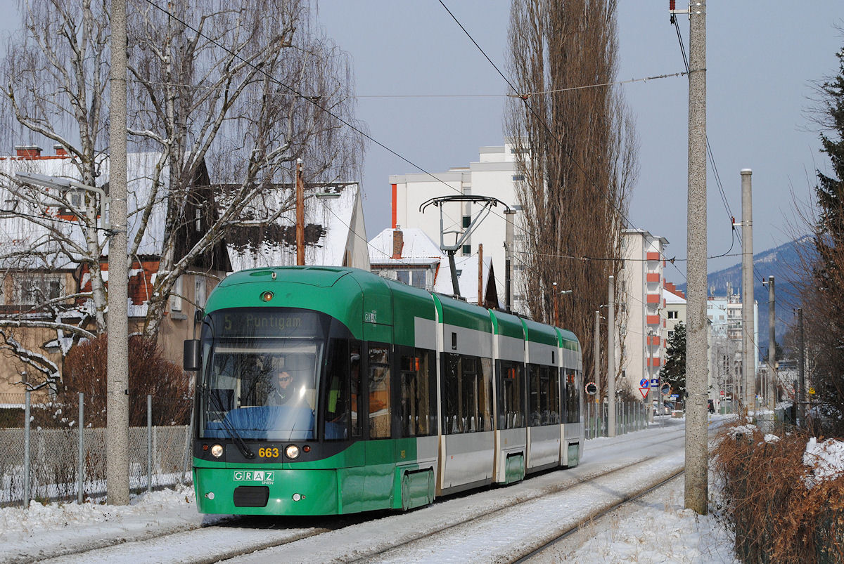 Tw.663 kurz hinter der Haltestelle Grazerstraße auf der Fahrt in Richtung Stadtzentrum. (29.12.2014)