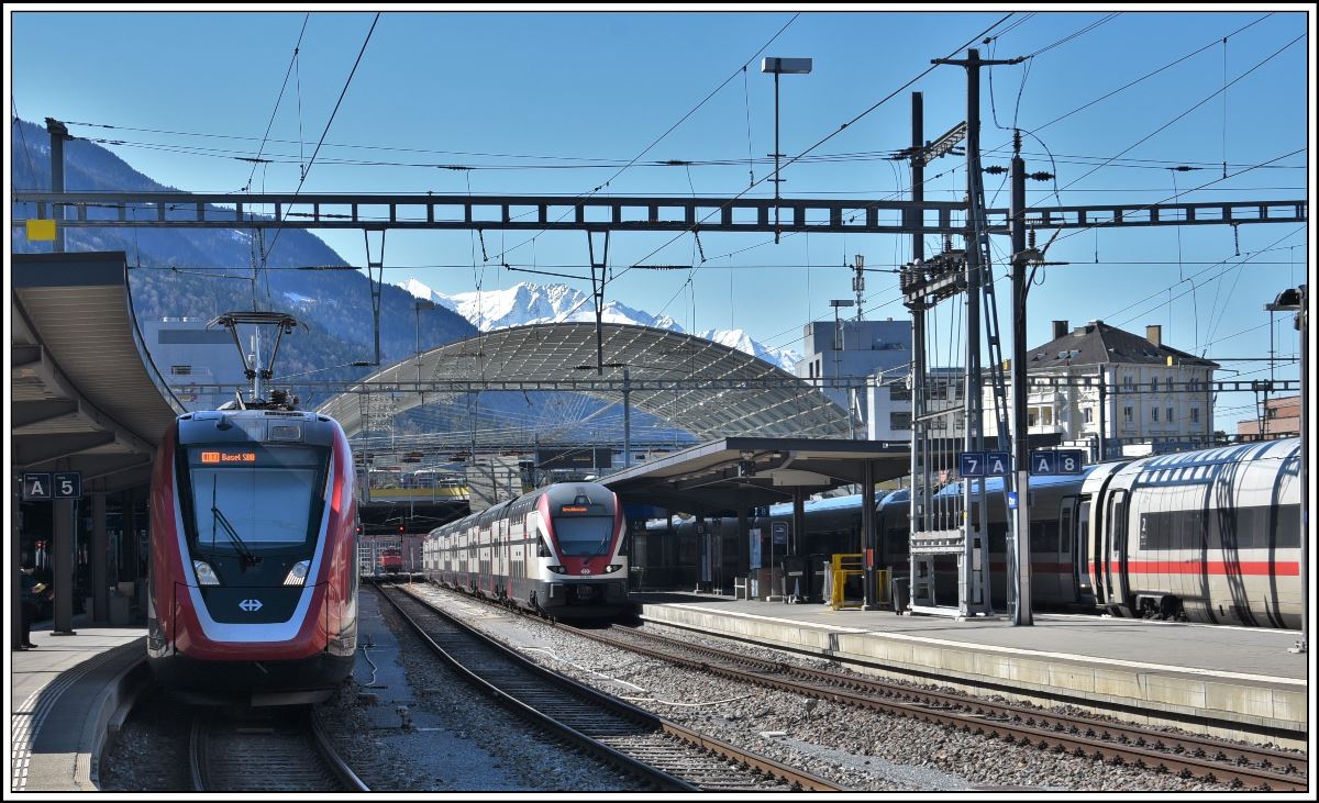 Twindexx Bombardier, Stadler Kiss und ICE4 in Chur. (16.03.2020)