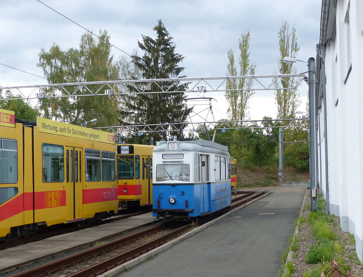 TWSB 39 als Sonderfahrt nach Gotha-Boxberg, am 15.09.2018 beim Waldbahnfest auf dem Betriebshof in Gotha.