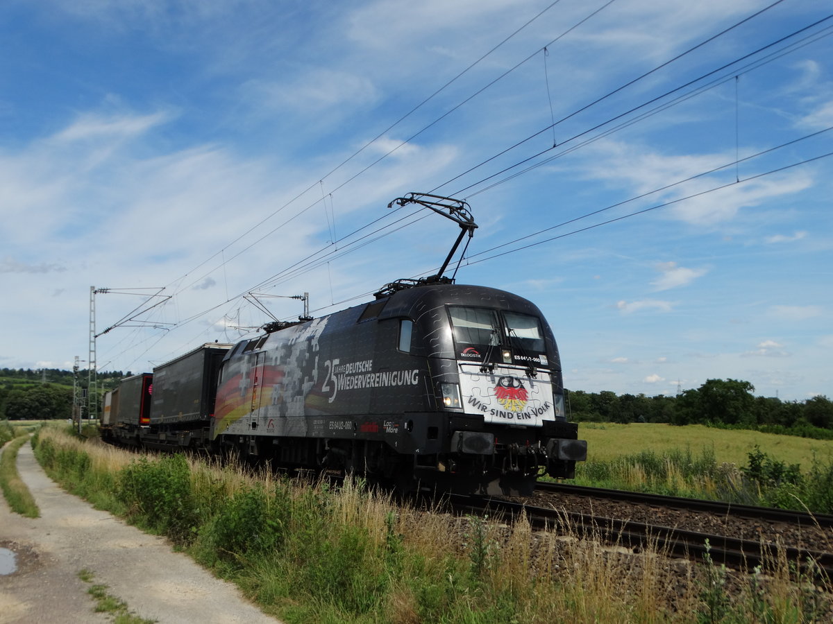 TX Logistic ES 64 U2-60 (182 860) 25 Jahre Mauerfall mit KLV bei Walluf am 29.06.16